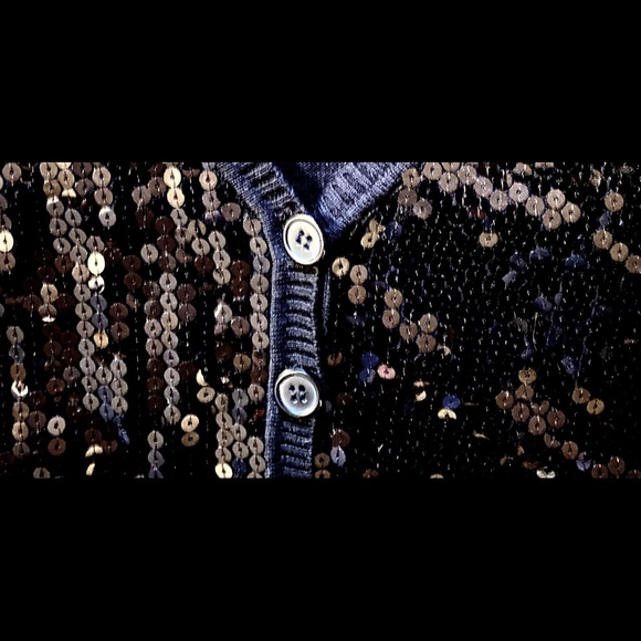 NWT Nicole Miller Black Sequin Button Front Summer Sweater - Picture 2 of 11